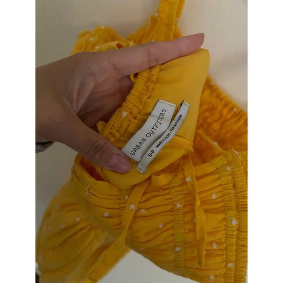 Urban Outfitters Romper Women's XS Yellow White Dots Cleo Embroidered Tie Back - Picture 4 of 10